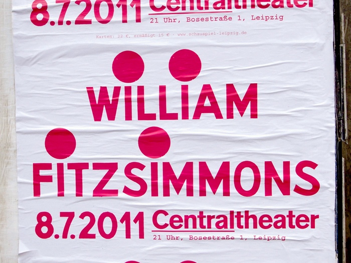 Konzertplakat A1, WILLIAM FITZSIMMONS, SCHAUSPIEL LEIPZIG/Centraltheater, 2009